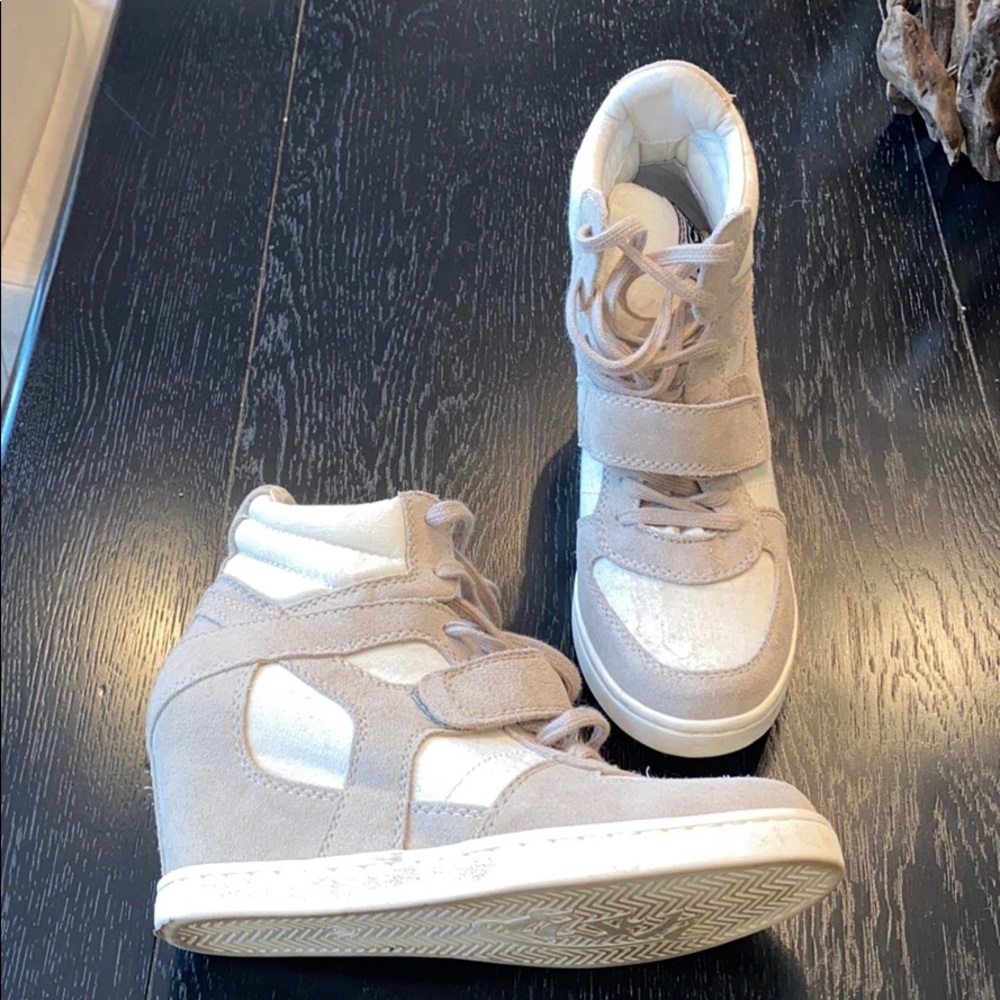 Ash Women's Wedge Sneakers in Beige and White